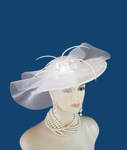 Formal White Satin Designer Hat Suited For Wedding Brides And Bridal Showers