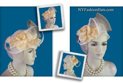 Ivory Beige Peach Cocktail Hat Wedding Bridal Fascinator