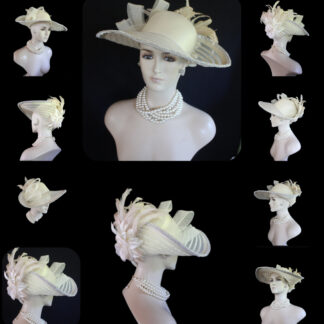 Designer Haute Couture Hat For Women By NY Fashion Hats, Ivory Beige Formal Wedding Bridal Hat 476K