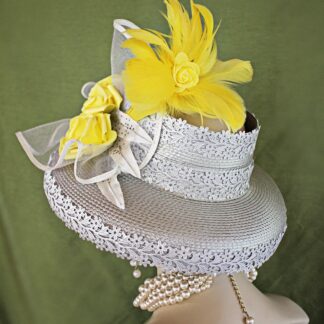 Avant Garde Silver Gray Yellow Designer Hats For Women By NY Fashion Hats