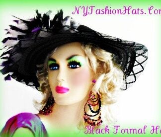 Black Big Brim Designer Kentucky Derby Hat, Mother Of The Bride, Haute Couture Fashion Hats, Avant Garde, Dress Hats For Women, Luncheon Hat