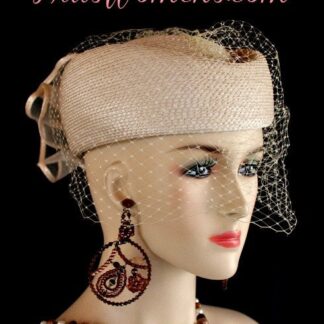 Champagne Beige Birdcage Veil Pillbox Designer Hat For Women, NYFashionHats Couture Bridal Hats Millinery A2w72