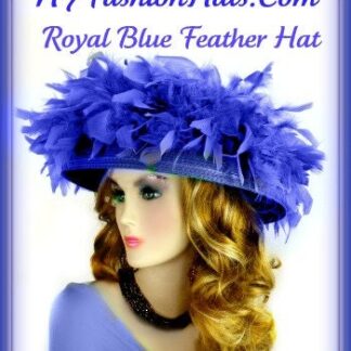 Women's Designer Royal Blue Feathered Hat, Haute Couture Avant Garde Dress Hats, Derby Luncheon Hats, Mother Of The Bride Hats Headpiece