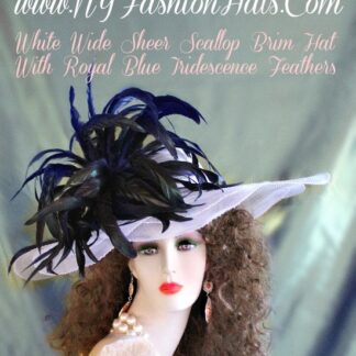 Kentucky Derby Hats, White Royal Blue Formal Wedding Hat, Hats For Horse Races, CoutureDesignerHats, NYFashionHats, Formal Church Hat, K4901
