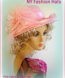 Pink Kentucky Oaks Racing Derby Hat, Hats For Horse Races, Wedding Church Formal Hat, Hats With Feathers, NYFashionHats, CoutureDesignerHats