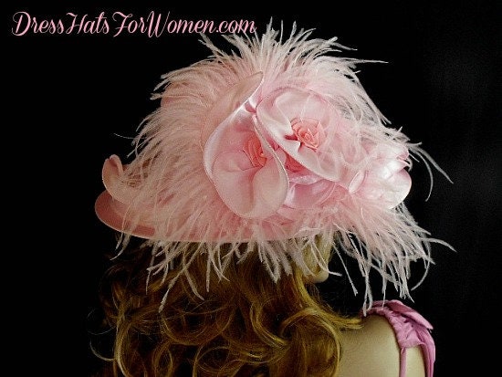 Pink Kentucky Oaks Racing Derby Hat, Hats For Horse Races, Wedding Church Formal Hat, Hats With Feathers, NYFashionHats, CoutureDesignerHats - Image 3