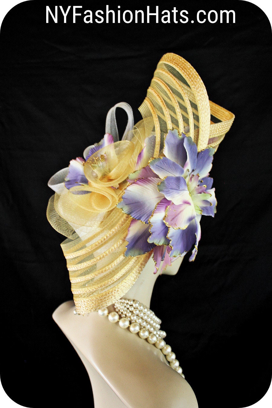 Avant Garde Gold Purple Designer Hats For Women By NY Fashion Hats