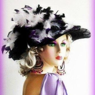 Black Wide Brim Couture Designer Hat With Custom Feather Color Choices, Hats For Horse Races Derby, Formal Dress Wedding Church Temple Hat