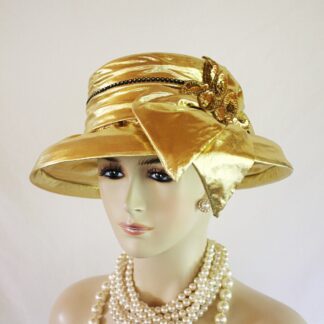 Women's Metallic Gold Lame Sequin Designer Dress Hat, Wedding Church Formal Sabbath Holiday Hat, NYFashionHats Bridal Couture Millinery Eve