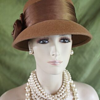 Coffee Dark Camel Beige Winter Wool Dress Hat, Couture Designer Hats, Hats For Sabbath, Church Hats, NY Fashion Hats Millinery, Henrietta