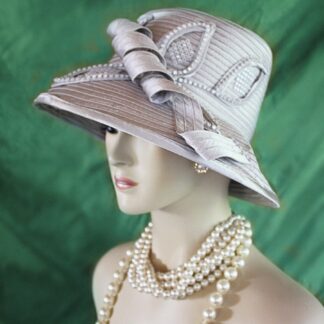 Women's Couture Satin Silver Gray White Slant Abstract Brim Hat, Formal Designer Wedding Hat, Church Sabbath Hats, NYFashionHats Millinery