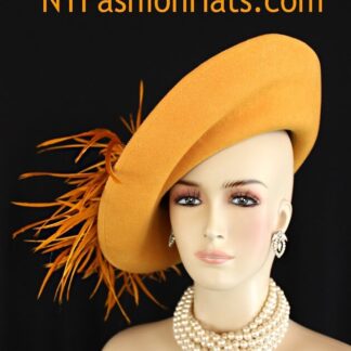 Women's Couture Designer Hats, Mustard Yellow Antique Gold Abstract Brim Formal Hat, Temple Church Hat, NYFashionHats Millinery, Lilya