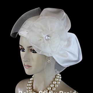 Women's Beige Ivory Designer Satin Straw Dress Hat, Funeral Hats, Wedding Church Formal Sabbath Hat, Hats For Holidays, NYFashionHats, Leah