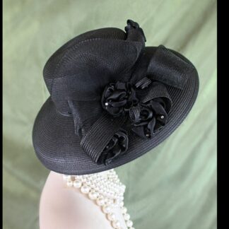 Haute Couture Luxury Statement Hats, Motf Premium Couture Designer Black Satin Rosette Hat, NYFashionHats Millinery, Formal Wedding Hat, Gio