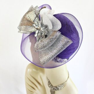 Purple Metallic Silver Pillbox Formal Wedding Bridal Hat, Cocktail Hat Bridal Fascinator, Couture Designer Hats, NYFashionHats Millinery