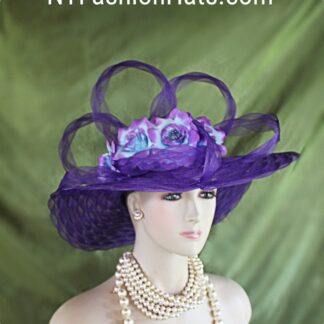 Purple Blue Avant Garde Fashion Hat For Women, Haute Couture Big Brim Hats For Wedding Occasion Formals, Hats For Horse Races, NYFashionHats