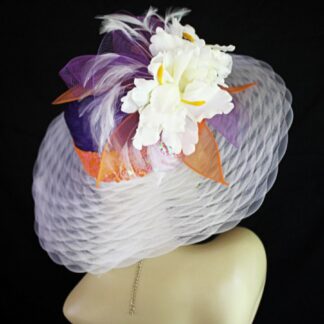 Purple Orange White Avant Garde Fashion Hat Women, Couture Big Brim Hats For Wedding Occasion Formals, Hats For Horse Races, NYFashionHats