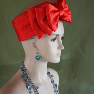 Red Formal Satin Pillbox Wedding Bridal Hat, Church Temple Hat, Mother Of The Bride Hat, Haute Couture Designer Hat NY Fashion Hats Women