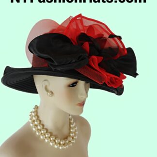 Haute Couture Designer Hat NYFashionHats, Black Red Satin Big Brim Dress Hat, Hat Wedding Dress Formals Church Occasion, Avant Garde Hat