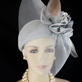 Metallic Silver Formal Wedding Pillbox Hat Women, Ladies Dress Hats, Church Hat, Holiday Winter Hat, NYFashionHats Couture Bridal Headpiece