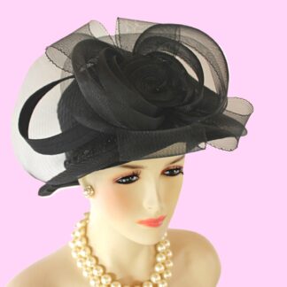 Black Small Brim Satin Haute Couture Hat Women, Formal Wedding Dress Church Hat, NY Fashion Hats , Ladies Designer Winter Sabbath Modest Hat