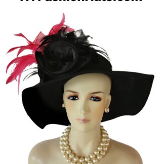 Black Pink Haute Couture Hat Women, Floppy Big Brim Winter Wool Satin Hat, Formal Avant Garde Dress Designer Hat, NY Fashion Hats Luxury Hat