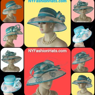 Turquoise Blue Beige Sinamay Straw Hat Women, Formal Wedding Dress Hat, Cruise Wear Sun Hat Vacation, Hats For Horse Races, NYFashionHats