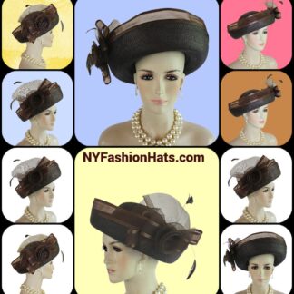 Brown Roll Up Big Brim Hat Women, Formal Avant Garde Dress Designer Hat, NY Fashion Hats Luxury Hat Woman, Hats For Horse Race, Church Hat