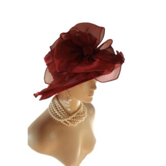 Burgundy Wine Haute Couture Designer Hat Women, Mother Of The Bride Hats, Ladies Formal Dress Fashion Church Hat, Hats For Horse Races