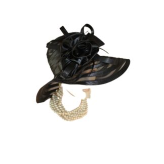 Black Satin Haute Couture Large Brim Hat Women, Formal Dress Church Hat, NY Fashion Hats , Ladies Designer Hats, Wedding Guest Hat Races
