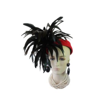 Avant Garde Red Black Designer Pillbox Fashion Hat Women, Haute Couture Wedding Bridal Hat Headpiece, Hats For Horse Races Derby, Dress Hats