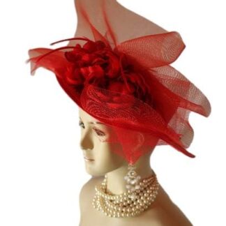 Women Red Brim Formal Dress Designer Church Hat, Ladies Fashion Hat, Wedding Guest Hat, NYFashionHats Millinery, Mother Of The Bride Hats