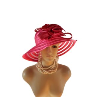 Hot Pink Satin Haute Couture Large Brim Hat Women, Formal Dress Church Hat, NY Fashion Hats , Ladies Designer Hats, Wedding Guest Hat Races
