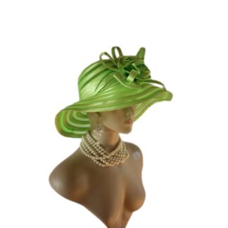 Lime Green Satin Haute Couture Big Brim Hat Women, Formal Dress Church Hat, NY Fashion Hats , Ladies Designer Hats, Wedding Guest Hat Races