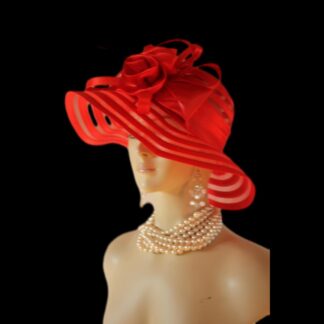Red Satin Haute Couture Big Brim Bridal Hat Women, Formal Dress Church Hat NY Fashion Hats , Ladies Designer Hats, Wedding Guest Hat Races