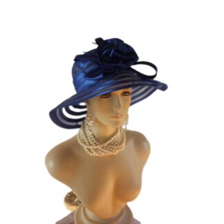 Royal Navy Blue Satin Haute Couture Big Brim Hat Women, Formal Dress Church Hat, NY Fashion Hats, Haute Couture Wedding Designer Bridal Hat