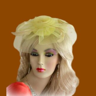 Yellow Wedding Fascinator Bridal Headpiece, Soft Blue Cocktail Hat, Women's Haute Couture Designer Hat, Mother Of The Bride Formal Hat