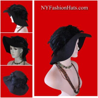 Haute Couture Feathered Black Winter Designer Hat Women, NY Fashion Hats Avant Garde Hat Millinery, Formal Dress Church Wedding Hat Races