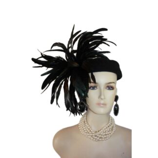 Black Felt Formal Feathered Pillbox Wedding Occasion Hat For Women