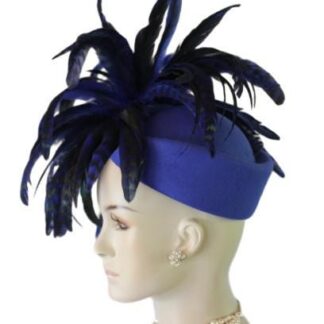 Avant Garde Royal Blue Designer Pillbox Fashion Hat Women, Haute Couture Wedding Bridal Hat Headpiece, Mother Of The Bride, Dress Hats Races