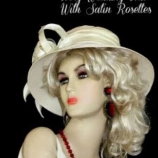 Ivory Beige Satin Straw Designer Big Brim Fashion Hat For Women