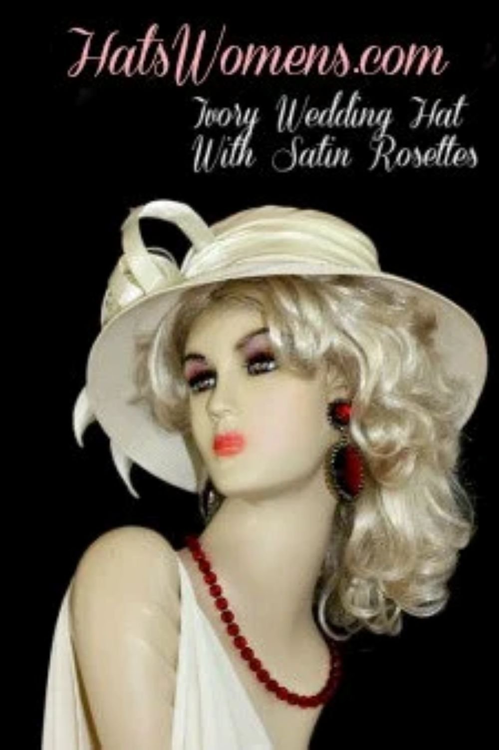 Ivory Beige Satin Straw Designer Big Brim Fashion Hat For Women