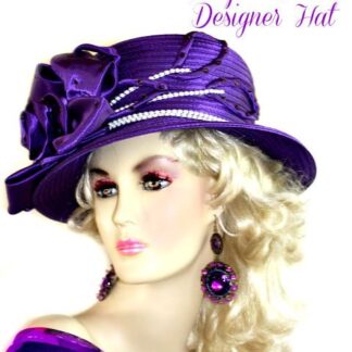 Purple White Satin Wedding Hat