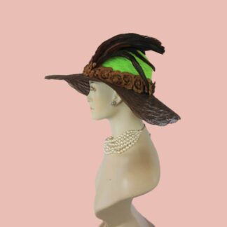 Avant Garde Brown Lime Wide Brimmed Fashion Hat, Ladies Church Hat, Wedding Bridal Hat Headpiece By NYFashionHats.com