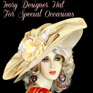 Beige Gold Ivory Haute Couture Designer Hat, Big Brim Formal Dress Hat Women, Hats For Horse Races, Wedding Mother Of The Bride Hat, E87B3