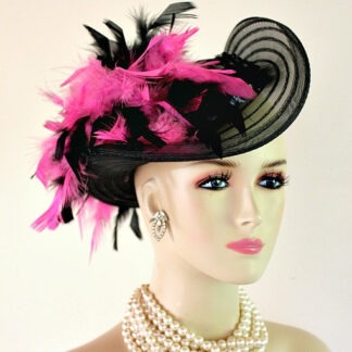 Ladies Black Hot Pink Feathered Victorian Edwardian Styled Fashion Hat