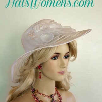 White Designer Wide Brim Bridal Wedding Fashion Hat, Women's Hats