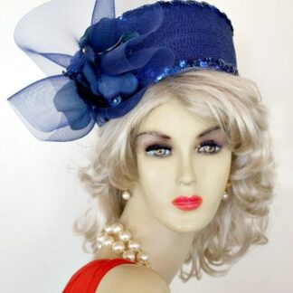 Ladies Women's Royal Blue Haute Couture Pillbox Designer Fashion Hat. This Avant Gard Hat Is Embellished With A Royal Blue Sheer Bow, Custom Made Royal Blue Flowers, And Glass Rhinestones. This Formal Hat, Is Suited For Winter, Spring, Summer Or Fall. We Specialize In Cocktail Hats For Women, Pillbox Hats With Veils, Wedding Fascinators, Hats With Feathers, Satin Dress Hats For Women, Hairband Hats, Bridal Headpieces, Hats For Brides, Hair Accessories For Women, Custom Designer Hats, Kentucky Derby Hats, Hats For Horse Races, Hats For Formals, Church Hats, And Special Occasion Hats. Custom Made And Designed By NY Fashion Hats Custom Millinery Headwear. https://www.nyfashionhats.com