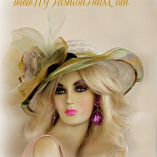 White Olive Green Purple Designer Kentucky Derby Horse Racing Hat, With Feathers And Flowers Ladies Hats. This Fashion Hat, Is Suited For Church, A Wedding, A Formal Affair, Dress Up, Horse Races, The Kentucky Derby, And Breeder's Cup. This Tea Hat, Is Suited For Winter, Spring, Summer Or Fall. We Specialize In Kentucky Derby Hats For Women, Dress Hats For Women Ladies Fashion Hats, Designer Hats For Weddings, Church Hats, Tea Party Hats, Ladies Formal Hats, Kentucky Oaks Hats, Preakness Hats, Belmont Stakes Hats, And Special Occasion Hats For Women. Custom Made And Designed By NY Fashion Hats Millinery Headwear. https://www.nyfashionhats.com