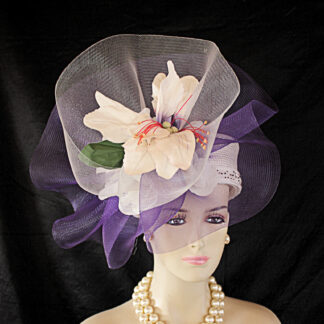 Haute Couture Avant Garde Ivory Beige Purple Pillbox Wedding Bridal High Fashion Hat